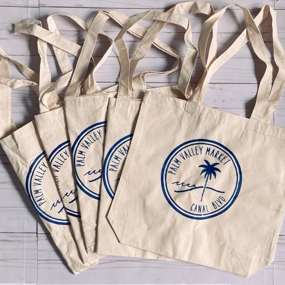 Handmade Graphic Organic Cotton Tote Bag Palm Valley Beach Town Vibes